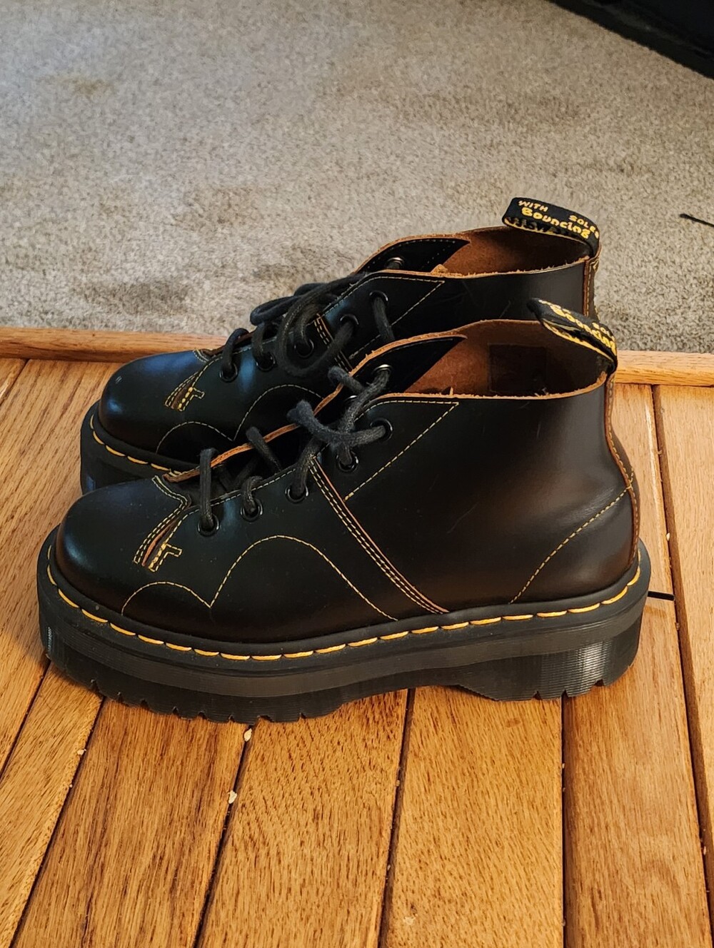 Dr. Martens Black Leather Platform Ankle Boots.  Church Monkey Boots - Picture 2 of 7